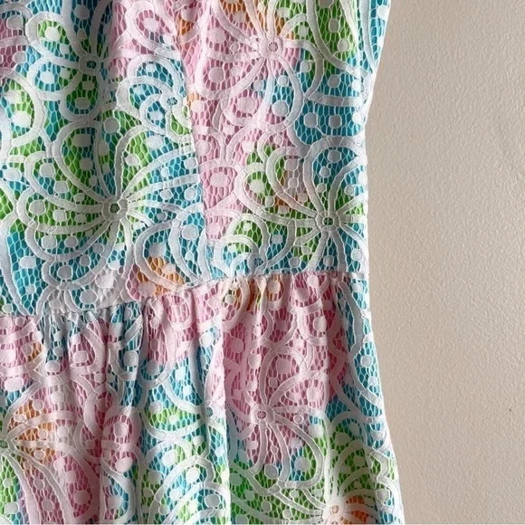 Lilly Pulitzer Morrison Lace Overlay Sleeveless Dress Cutout Back Pink Blue Sz 8 - Picture 5 of 14